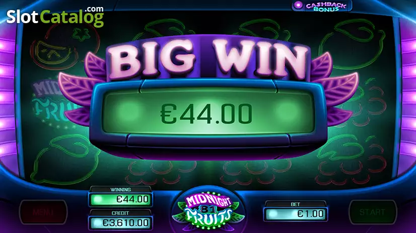 Midnight Fruits Big Win Screen